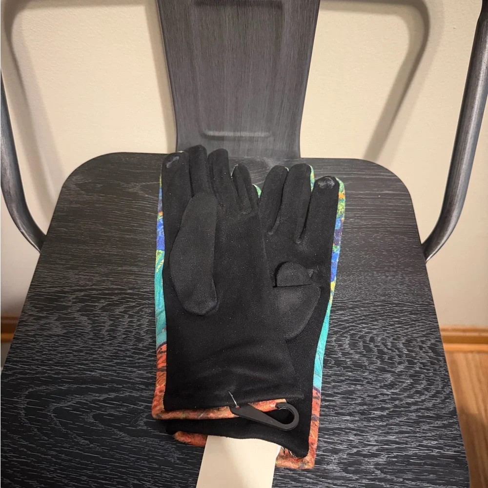 ComfyLuxe Touch Screen Gloves Floral Art Print Black Palm – New With Tags